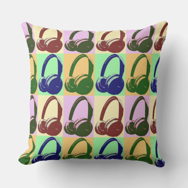 Kopfhörer-Pop Art Kopfhörer Kissen Für Draußen (Vorderseite)