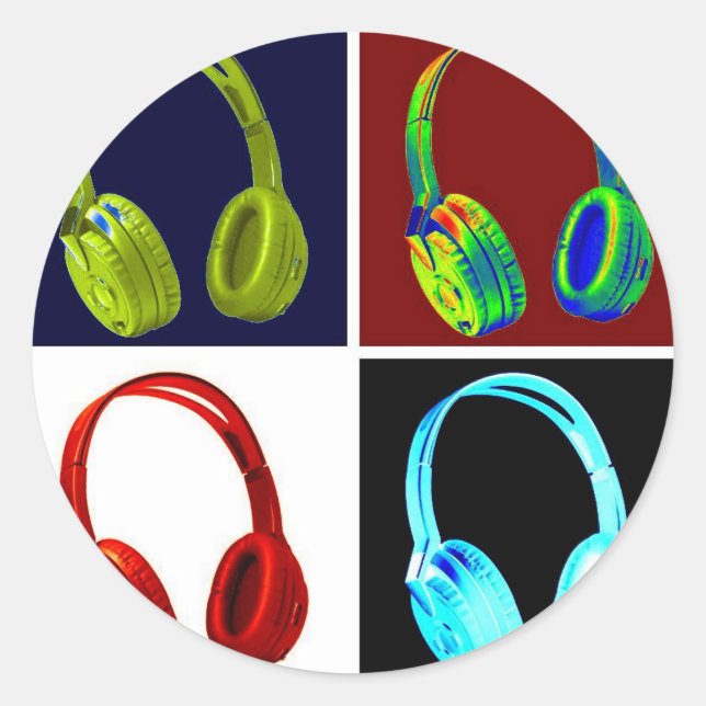 Kopfhörer Pop Art Runder Aufkleber (Vorderseite)