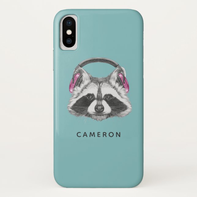 Kopfhörer-Raccoon | Name hinzufügen Case-Mate iPhone Hülle (Rückseite)