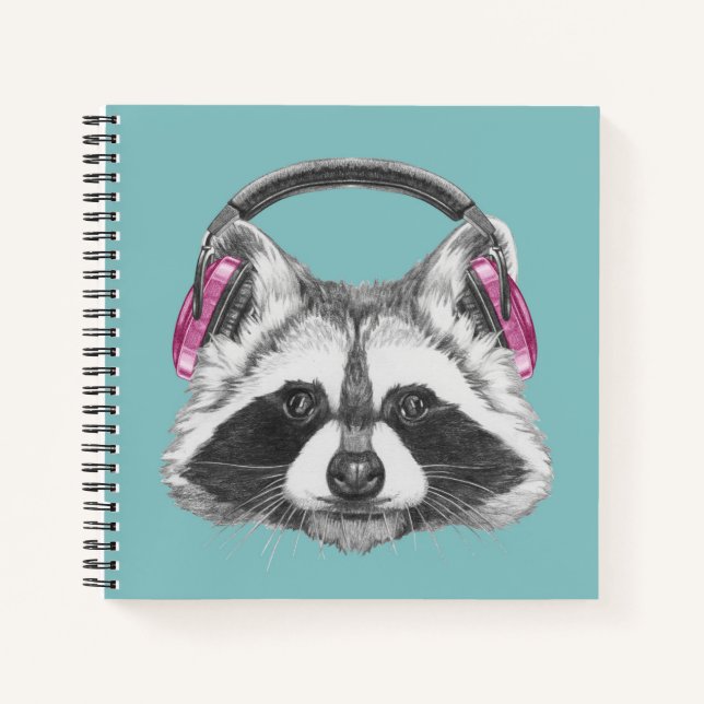 Kopfhörer-Raccoon Notizbuch (Vorderseite)