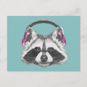 Kopfhörer-Raccoon Postkarte