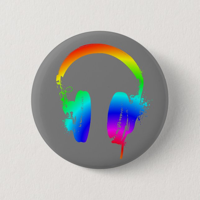 Kopfhörer Rainbow Stencil Graphic Art Button Butto (Vorderseite)