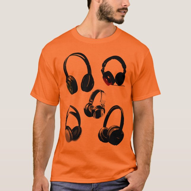 Kopfhörer-Silhouetten Pop Art T-Shirt (Vorderseite)