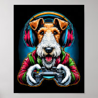 Kopfhörer Videospiel Draht Fox Terrier Hund Gaming