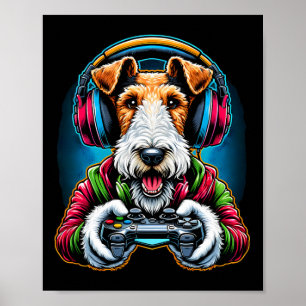 Kopfhörer Videospiel Draht Fox Terrier Hund Gaming Poster