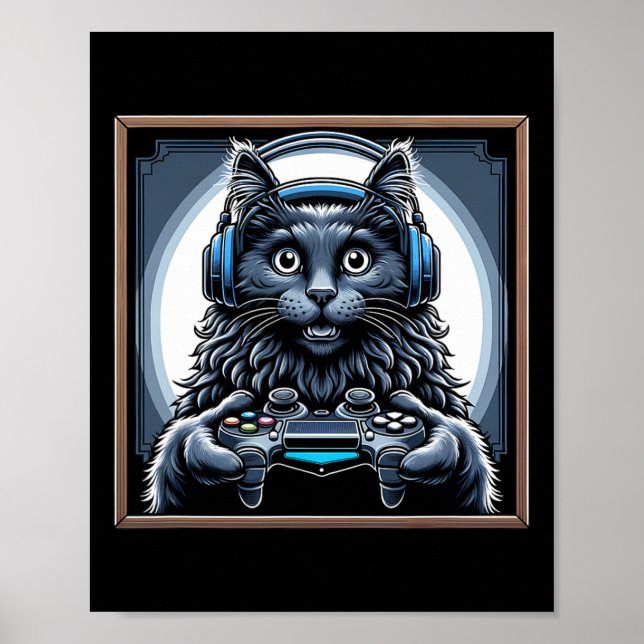 Kopfhörer Videospiel Nebelung Katze Gaming  Poster (Vorne)