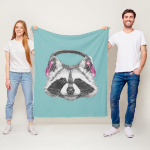 Kopfhörer-Waschbär Fleecedecke