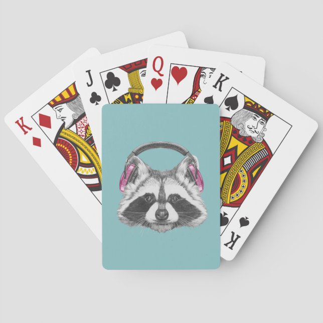 Kopfhörer-Waschbär Spielkarten (Rückseite)