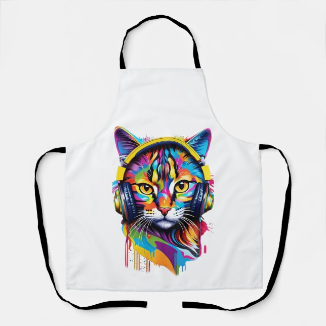 Kopfhörerkatze Schürze (Vorderseite)