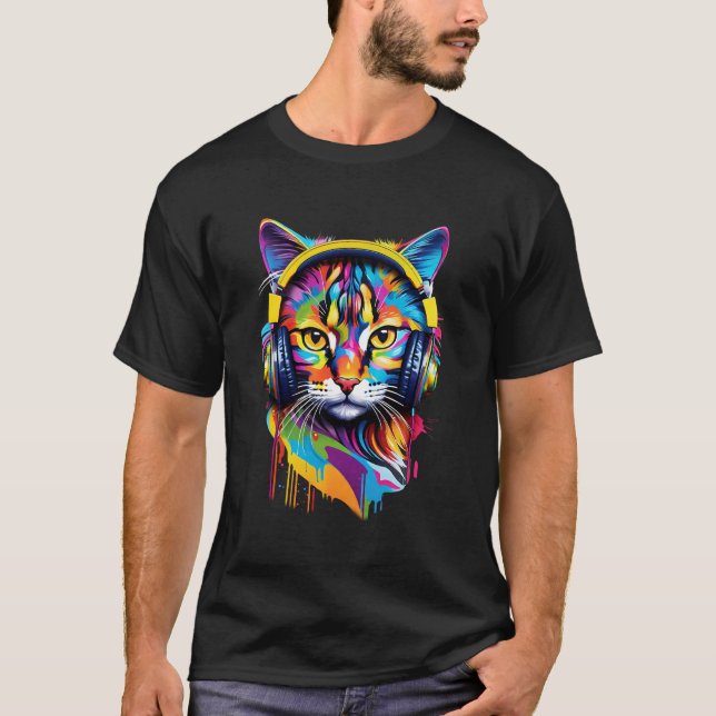 Kopfhörerkatze T-Shirt (Vorderseite)