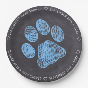 Kopfkarton Blue Paw Print Baby Dusche Pappteller