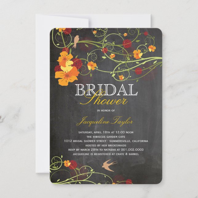 Kopfkarton Hibiskus Floral Birds Brautparty Einladung (Vorderseite)