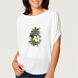 Kopfkreisoberteil mit blauem Blume-Kreuz T-Shirt