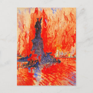Kopflose Freiheitsstatue mit NYC in Flammen Postkarte
