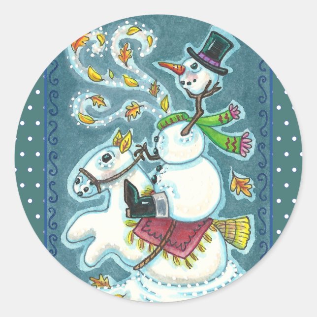 KOPFLOSER HORSEMAN SNOWMAN, XMAS HALLOWEEN SPASS, RUNDER AUFKLEBER (Vorderseite)