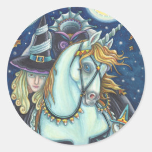 KOPFLOSER REITER GOTH WITCH, EINHORN, EULE RUNDER AUFKLEBER