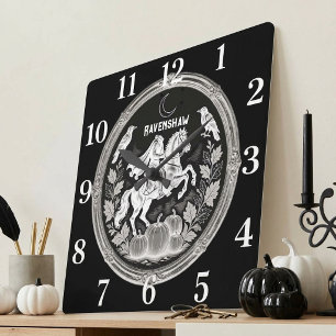 Kopfloser Reiter Sleepy Hollow Kürbisse Monochrom Quadratische Wanduhr