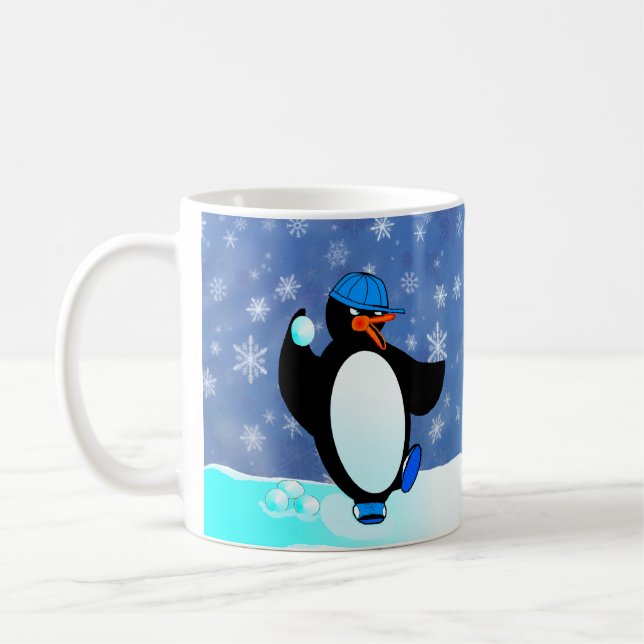 Kopfloser Schneemann! Frecher Pinguin! Tasse (Links)