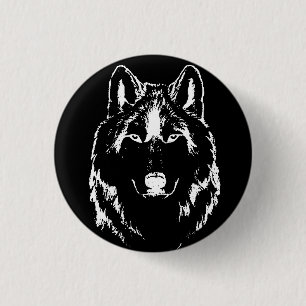 Kopfskizze aus Funky Black and White Wolf Button