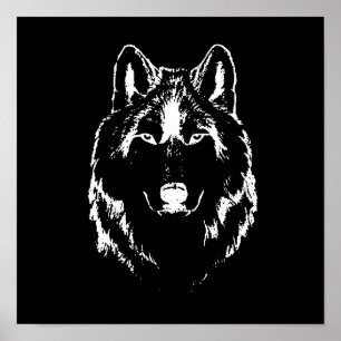 Kopfskizze aus Funky Black and White Wolf Poster