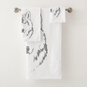 Kopfskizze für Funky Graue und Weiße Wolf Badhandtuch Set