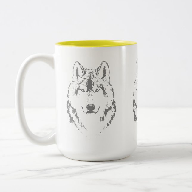 Kopfskizze für Funky Graue und Weiße Wolf Zweifarbige Tasse (Links)