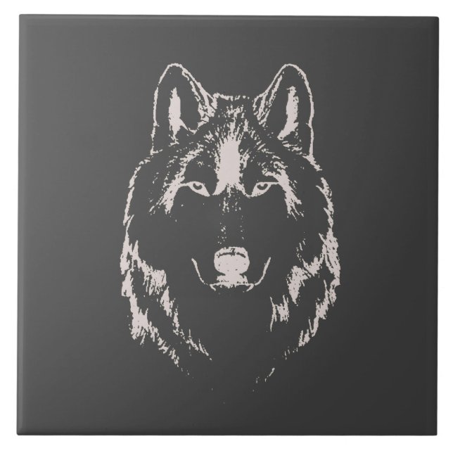 Kopfskizze von Funky Grey and White Wolf Fliese (Vorderseite)