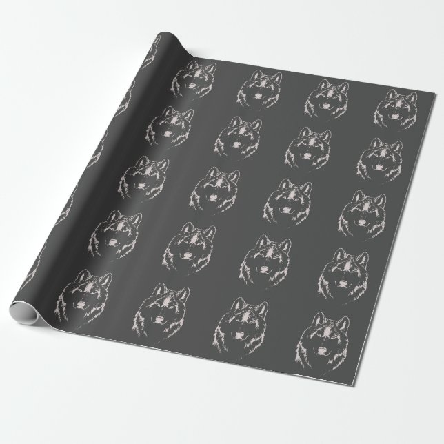 Kopfskizze von Funky Grey and White Wolf Geschenkpapier (Ungerollt)