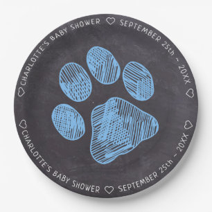 Kopftafel Blue Paw Print Baby Dusche Pappteller