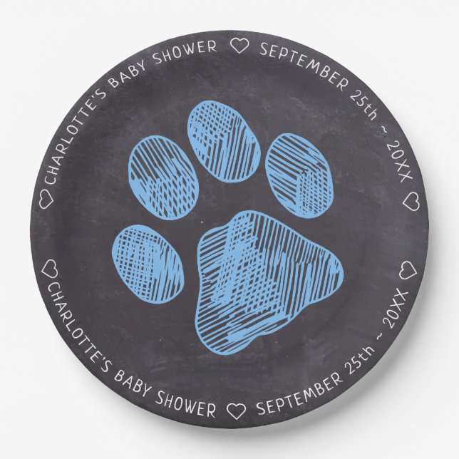 Kopftafel Blue Paw Print Baby Dusche Pappteller (Vorderseite)