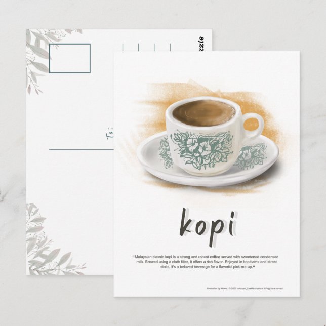 Kopi in der klassischen Kaffee-Tasse Malaysia Postkarte (Vorne/Hinten)
