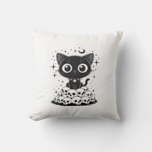 Kopie von Cat Skulls Creepy Cute Kitty Goth Black Kissen