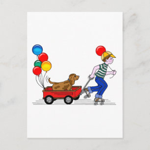 Kopie von Junge, Hund, Wagen und Balloons Postkarte