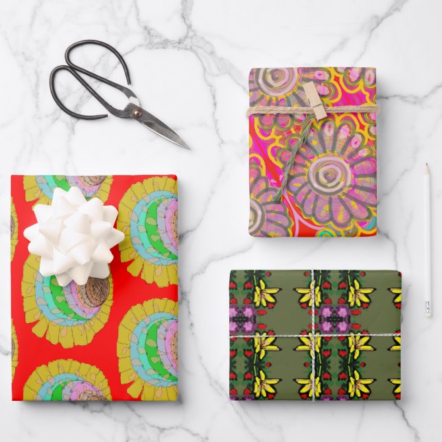 KOPIERFARBEN BLUME ART Wrapping Paper Geschenkpapier Set (Vorderseite)