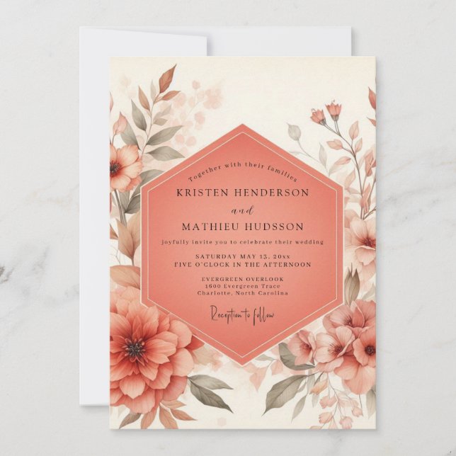 Koralblüten-Rustical-Hochzeit Einladung (Vorderseite)