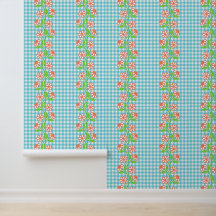 Koralle Aqua & Limette Blumenkolumne auf Gingham