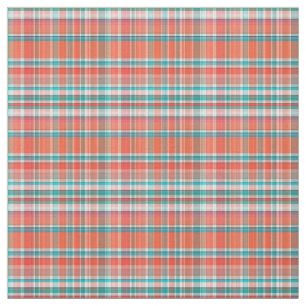Koralle, aquamarine, weiße Preppy Madras-Art Stoff