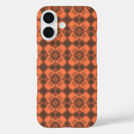 Koralle-Braun-Karo-Argyle-Muster iPhone 16 Hülle