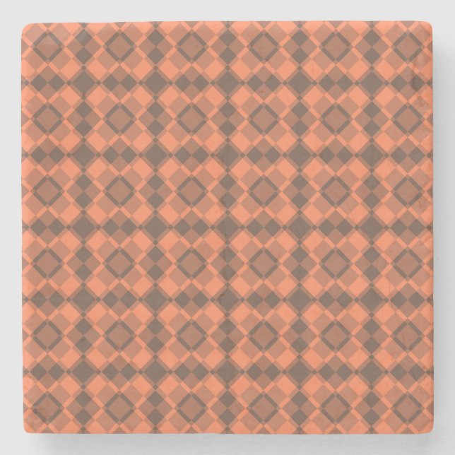 Koralle-Braun-Karo-Argyle-Muster Steinuntersetzer (Vorderseite)