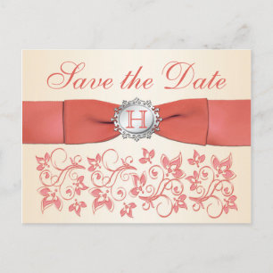 Koralle, Champagner Floral Save the Date Postkarte