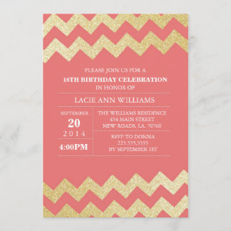 Koralle des GoldGlitzer-Zickzack Einladung