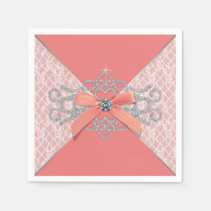 Koralle-Diamant-Spitzen-Party Serviette