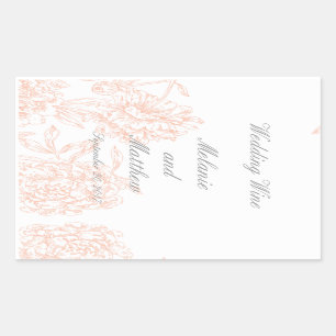 Koralle Graue Florale Vintage-Hochzeitsweinetikett Rechteckiger Aufkleber