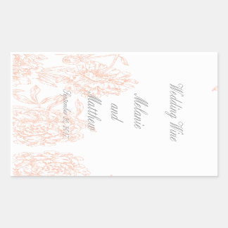 Koralle Graue Florale Vintage-Hochzeitsweinetikett Rechteckiger Aufkleber