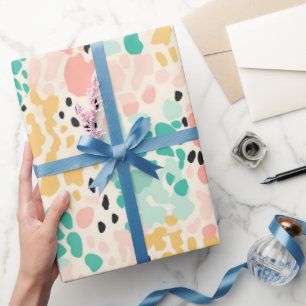Koralle Grün Pastell Leoparden Punkte Geschenkpapier