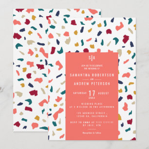 Koralle hellmarmor-Mosaik-Terrazzo-Hochzeit Einladung