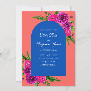 Koralle Magenta Dahlie Hochzeit Einladung