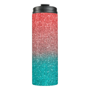 Koralle Melone Orange Türkis Aqua Grün Funkelnder  Thermosbecher