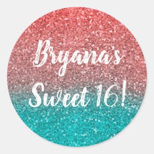 Koralle Melone Orange Türkis Aquamarin Grün Funkel Runder Aufkleber