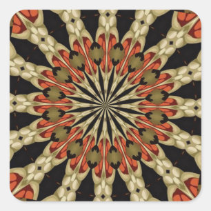 Koralle mit Kaffee-und Creme-Mandala Quadratischer Aufkleber